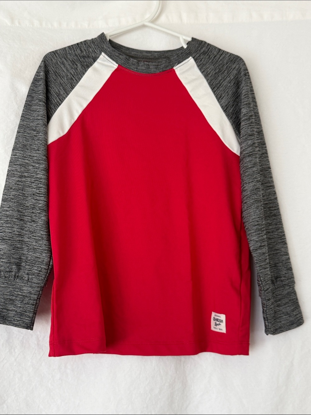 Kids Athletic Long Sleeve Tee - Red, Gray & White